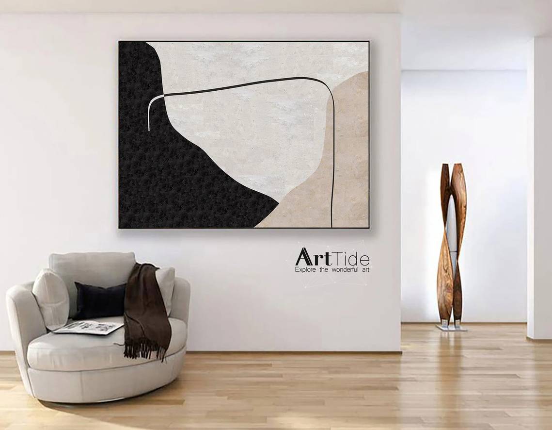 Room Handmade Original Painting Beige White Abstract Canvas Artwork T16VX